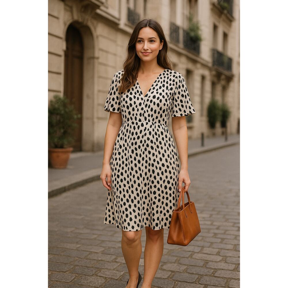 A New Day Cow Print Dress M V-Neck Belted Festival Indie Boho Hippie Midi